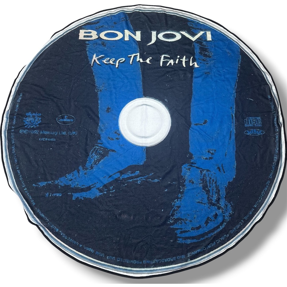 Bon Jovi Keep The Faith Round Beach Towel CD Graphic Fan Club 56 Inch Blue Black